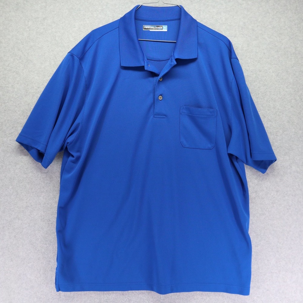 Roundtree‎ & Yorke Polo Shirt Mens XL Performance Golf Pocket Blue Short Sleeve